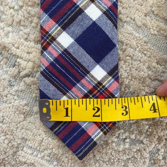 Pierre Cardin Slim Red Blue White Tartan Plaid 100% Cotton Neck Tie - Picture 3 of 4